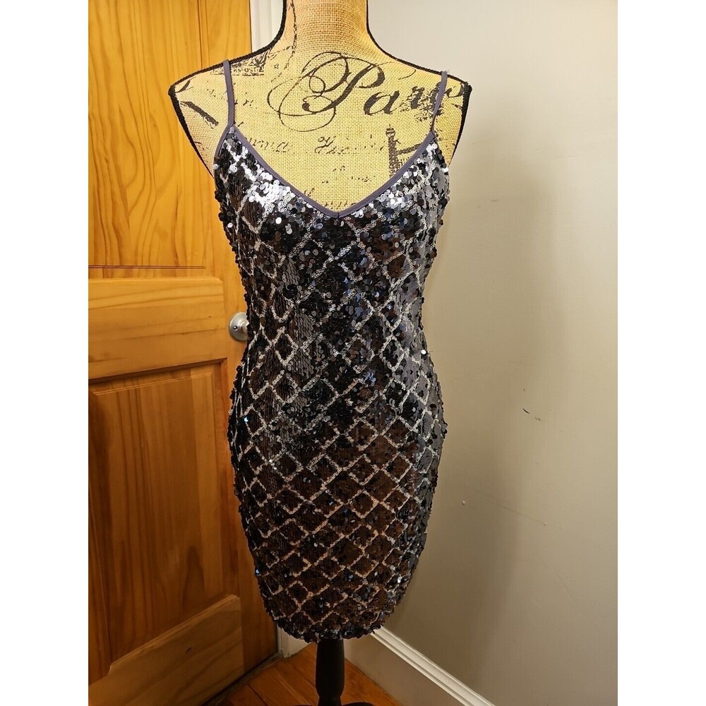 Women's Med Love + Air Sequin Black Dress Sexy Dinner Cocktail Strapless V-neck